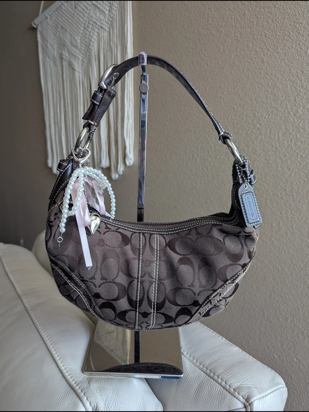 Vintage Coach SohoSignature Canvas HoboShoulder Bag in chocolate brown.